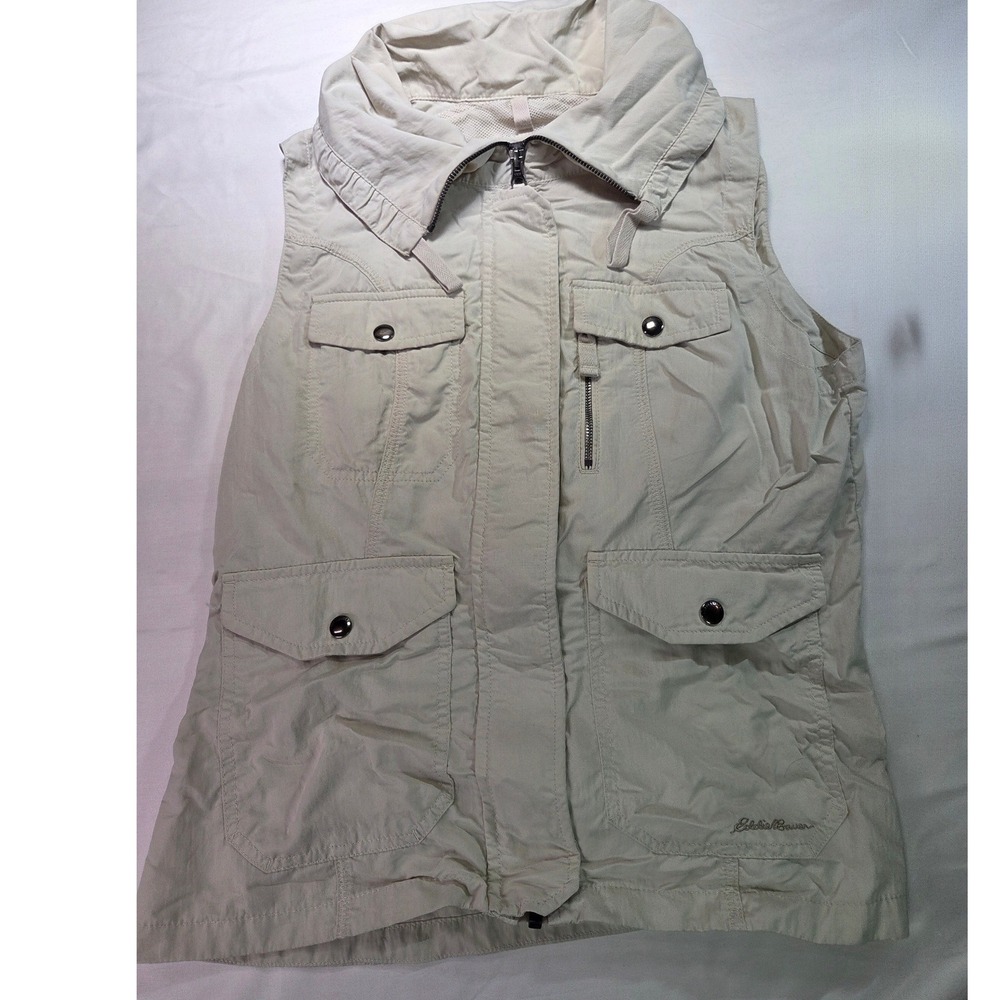 Eddie Bauer Travex Womens Utility Vest Beige Medium Full Zip Outdoor Hiking M